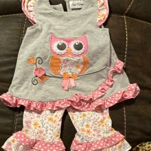 Rare edition from Belk girls. 18M cute Owl Ruffle Bell bottom outfit